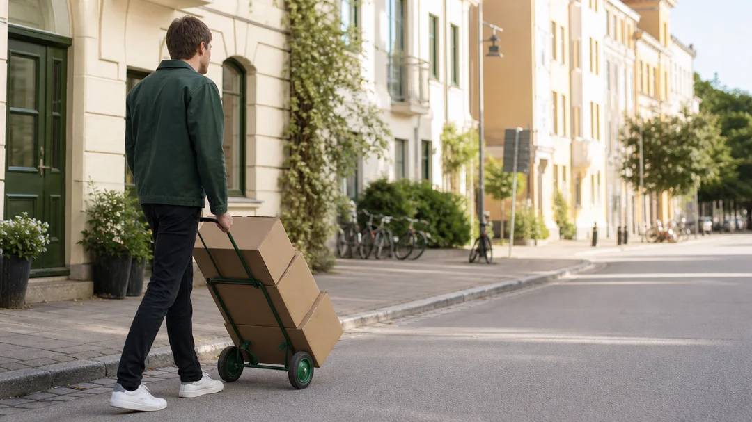 kvinna skriver på flyttlådor