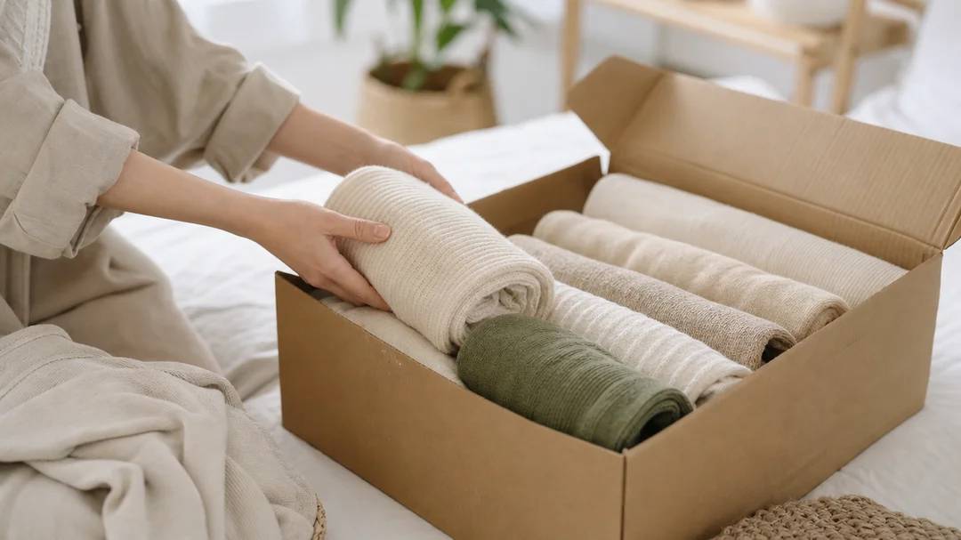 Tummen upp för att flyttpacka